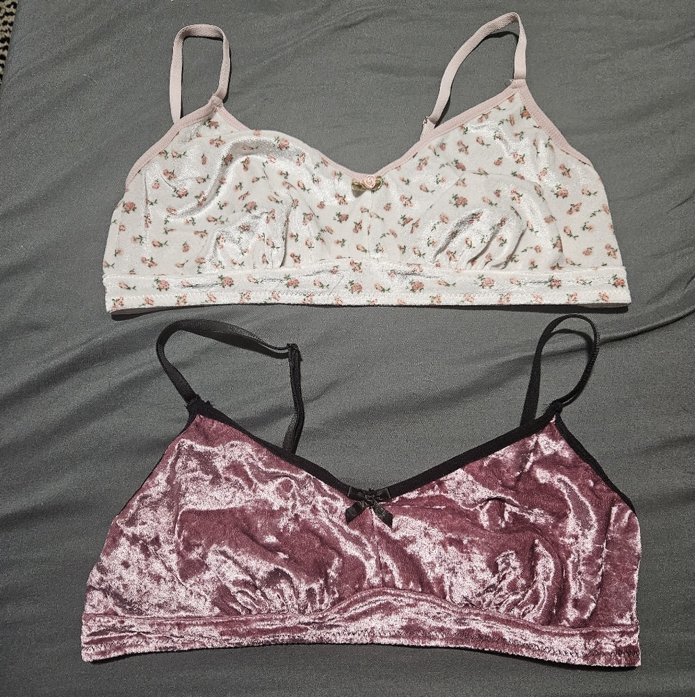Floral and Velvet Bralettes. Gently Worn.⋆｡‧˚ʚ🍓ɞ˚‧｡⋆